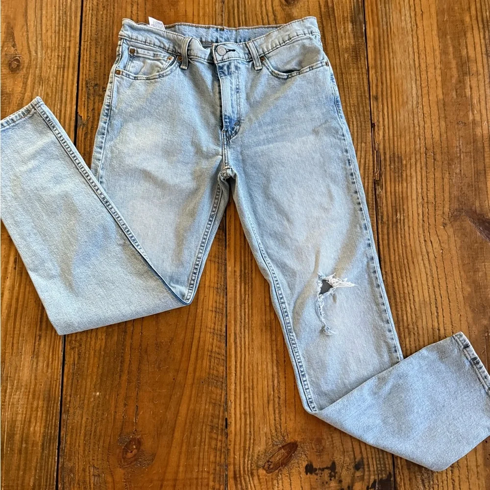 Levi’s 511 Slim Fit Jeans Light Wash Denim Distressed Knee Men’s 33x32 Unisex